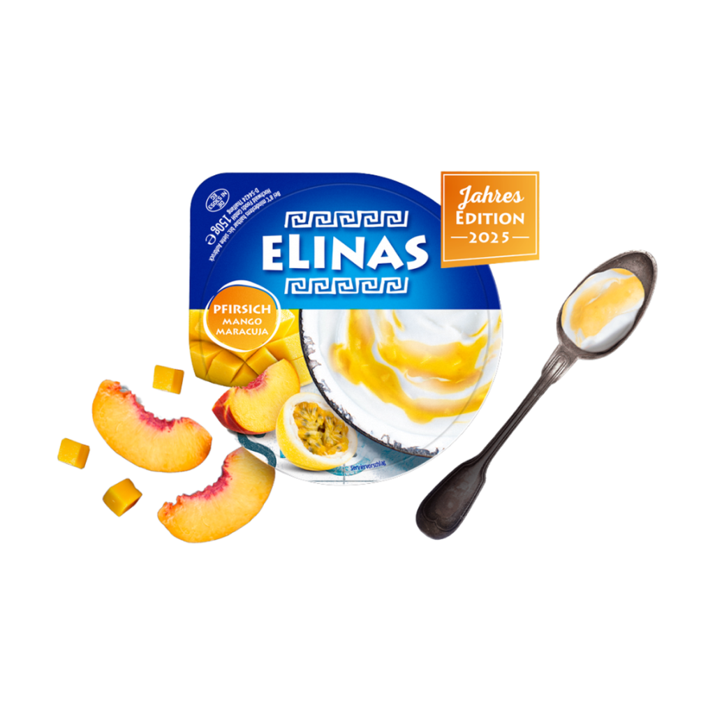 Elinas Йогурт, греческий стиль персик манго маракуйя 9,4% 4x150g