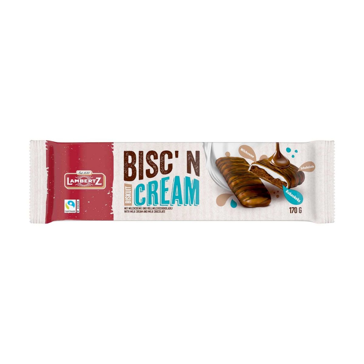 Lambertz Bisc'n Cream Gebäck Milchcreme Kakao Vollmilch-Zartbitter-Dekor 170g