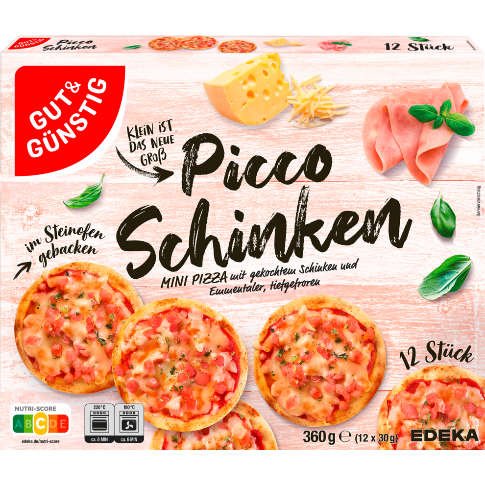 GUT&GÜNSTIG Mini Steinofenpizza Schinken 12x30g