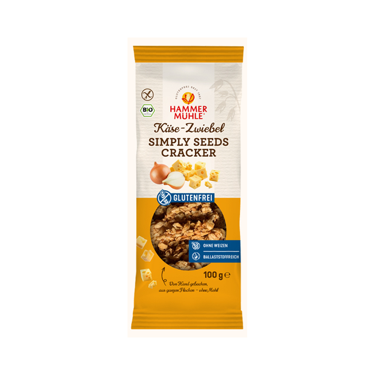 Bio Hammermühle Simply Seeds Cracker Käse&Zwiebel 100g