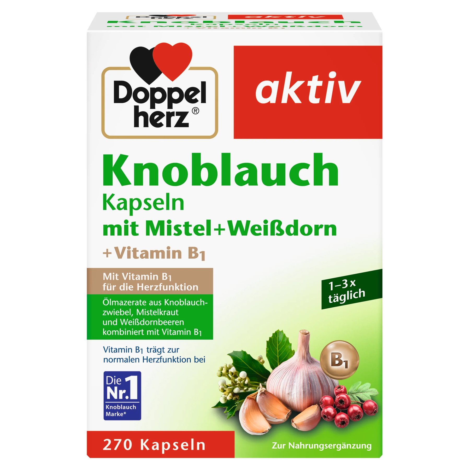 Doppelherz Knoblauch+Mistel+Weißdorn+Vitamin B1 270Kapseln 119,2g