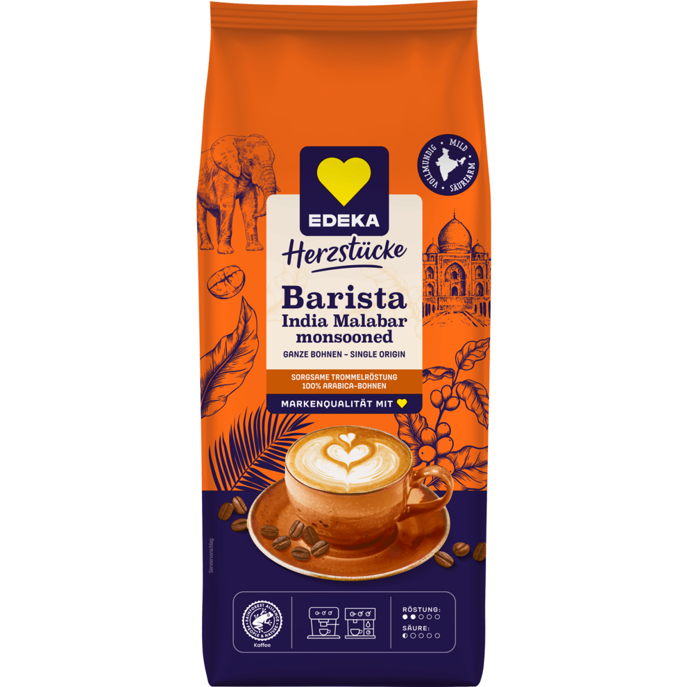 EDEKA Herzstücke Ganze Bohne Crema Indien Malabar 850g