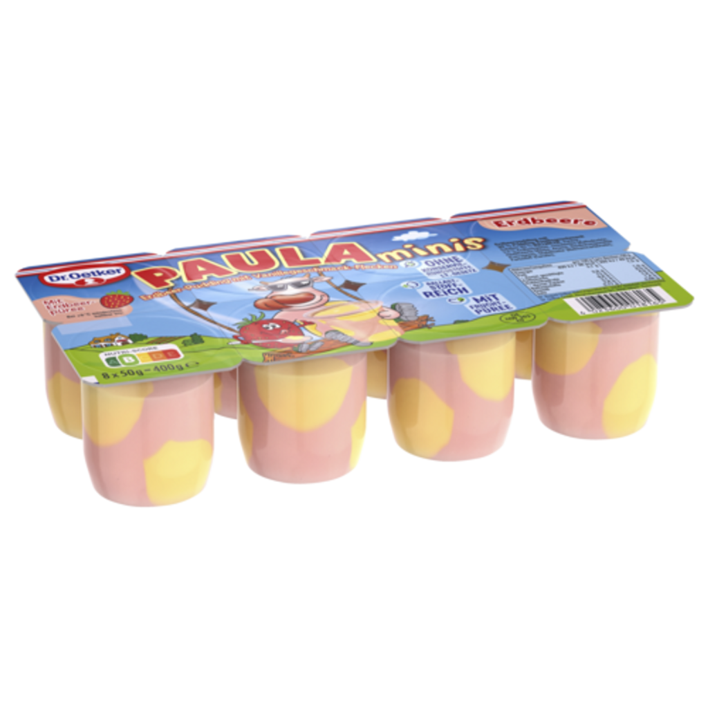 Dr.Oetker Paula Minis Erdbeerpudding mit Vanillegeschmack Flecken 8x50g
