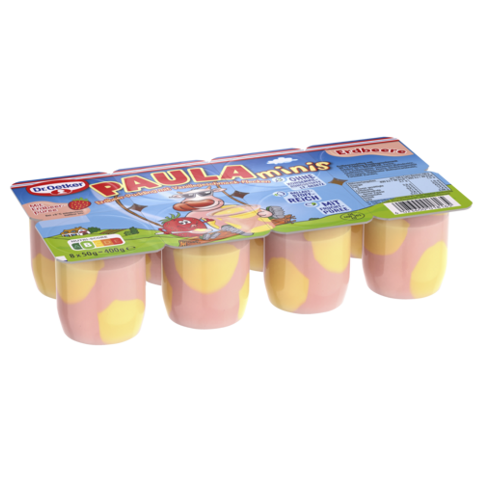 Dr.Oetker Paula Minis Erdbeerpudding mit Vanillegeschmack Flecken 8x50g