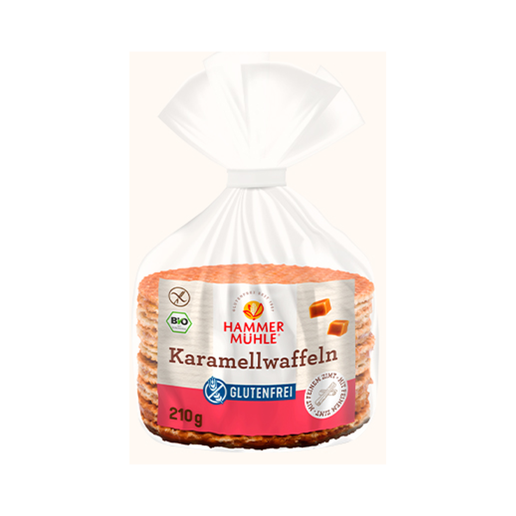 Bio Hammermühle Waffeln mit Karamellfüllung glutenfrei 210g