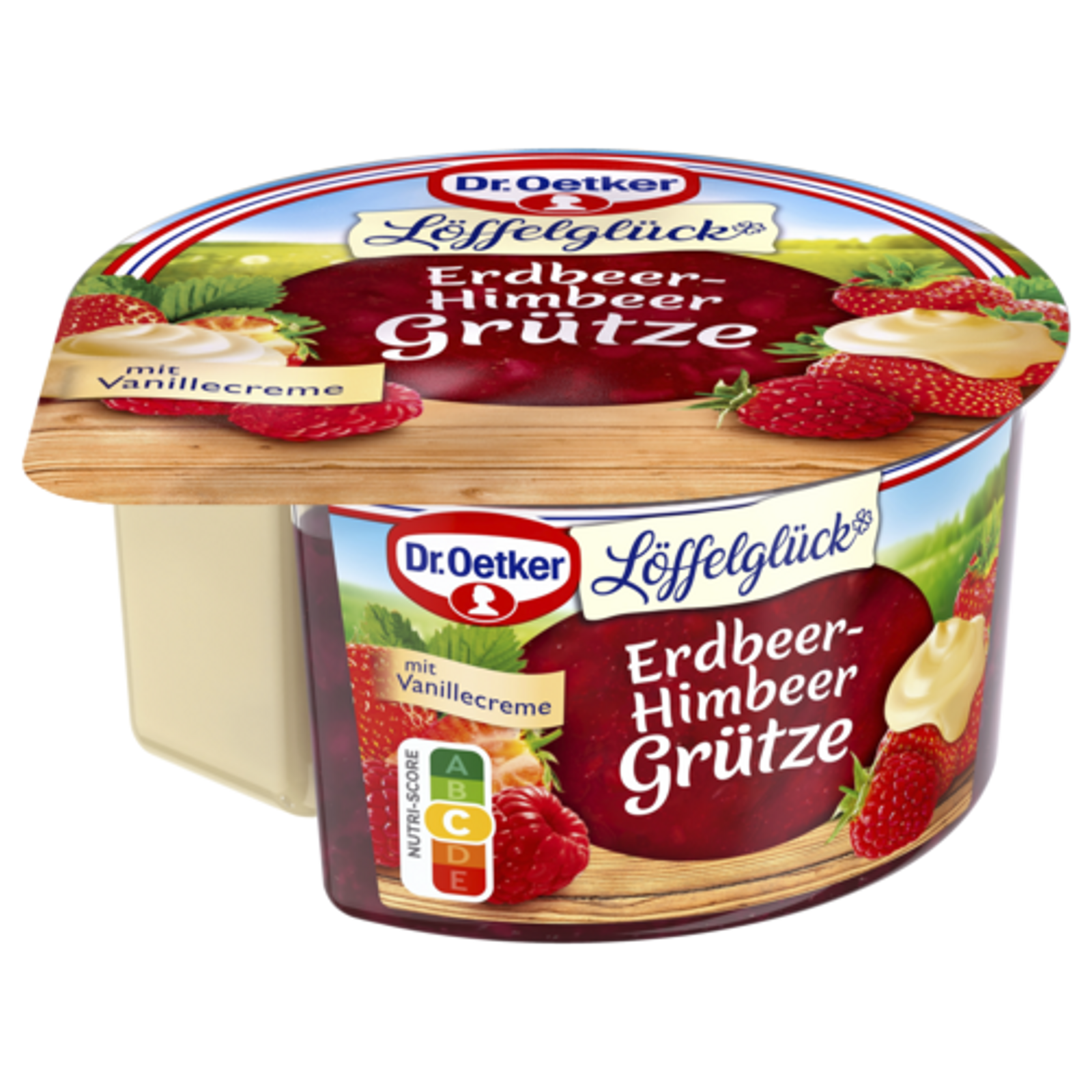 Dr.Oetker Erdbeer-Himbeer-Grütze mit Vanillecreme 160g