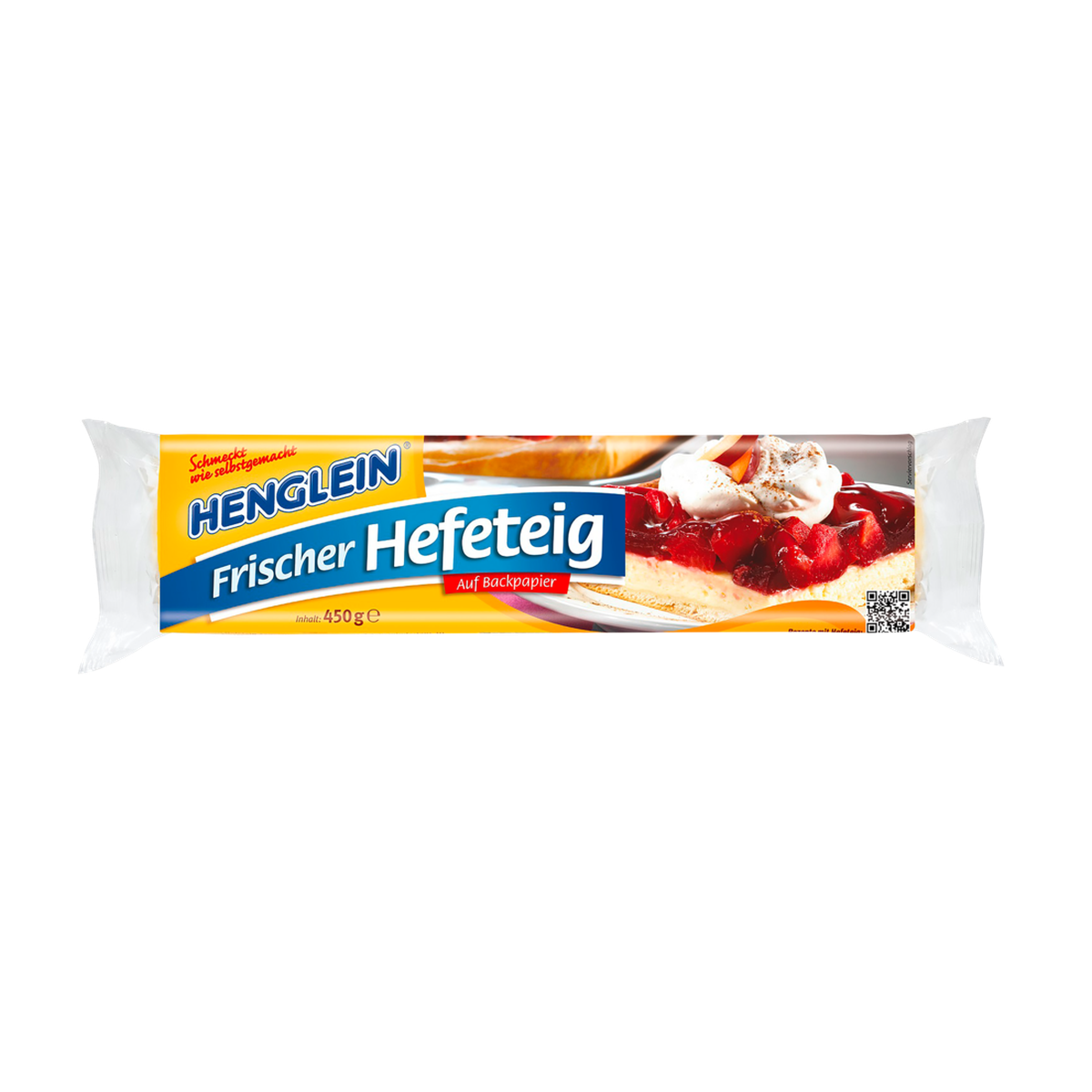 Henglein Frischer Hefeteig für Blechkuchen ausgerollt auf Backpapier 450g