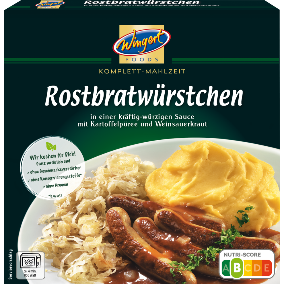 Wingert Foods Rostbratwürstchen mit Kartoffelpüree und Weinsauerkraut 480g