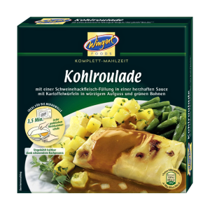 Wingert Foods Kohlroulade in feinwürziger Sauce mit Kartoffelwürfeln und grünen Bohnen 480g