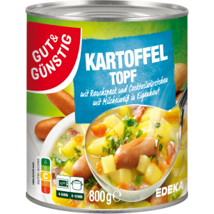 GUT&GÜNSTIG Kartoffel Topf mit Cocktailwürstchen und Rauchspeck 800g