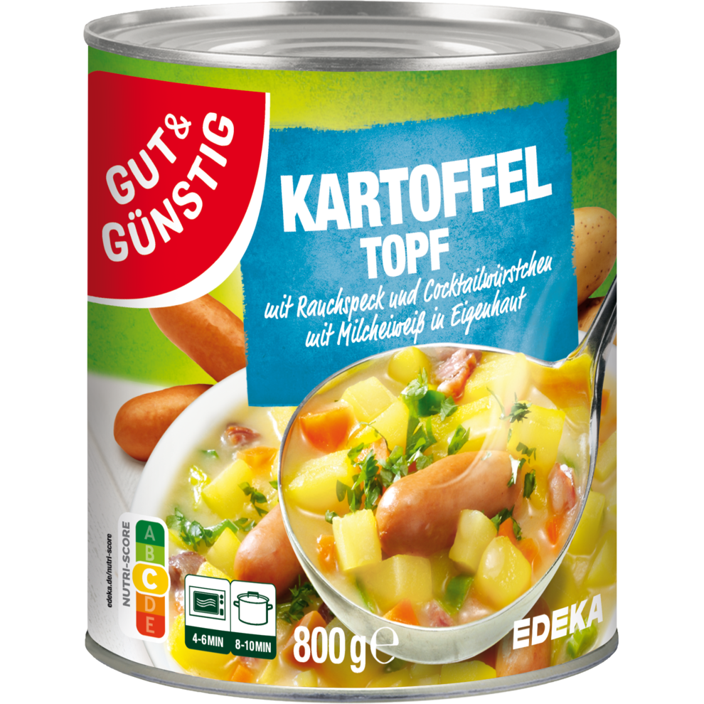 GUT&GÜNSTIG Kartoffel Topf mit Cocktailwürstchen und Rauchspeck 800g
