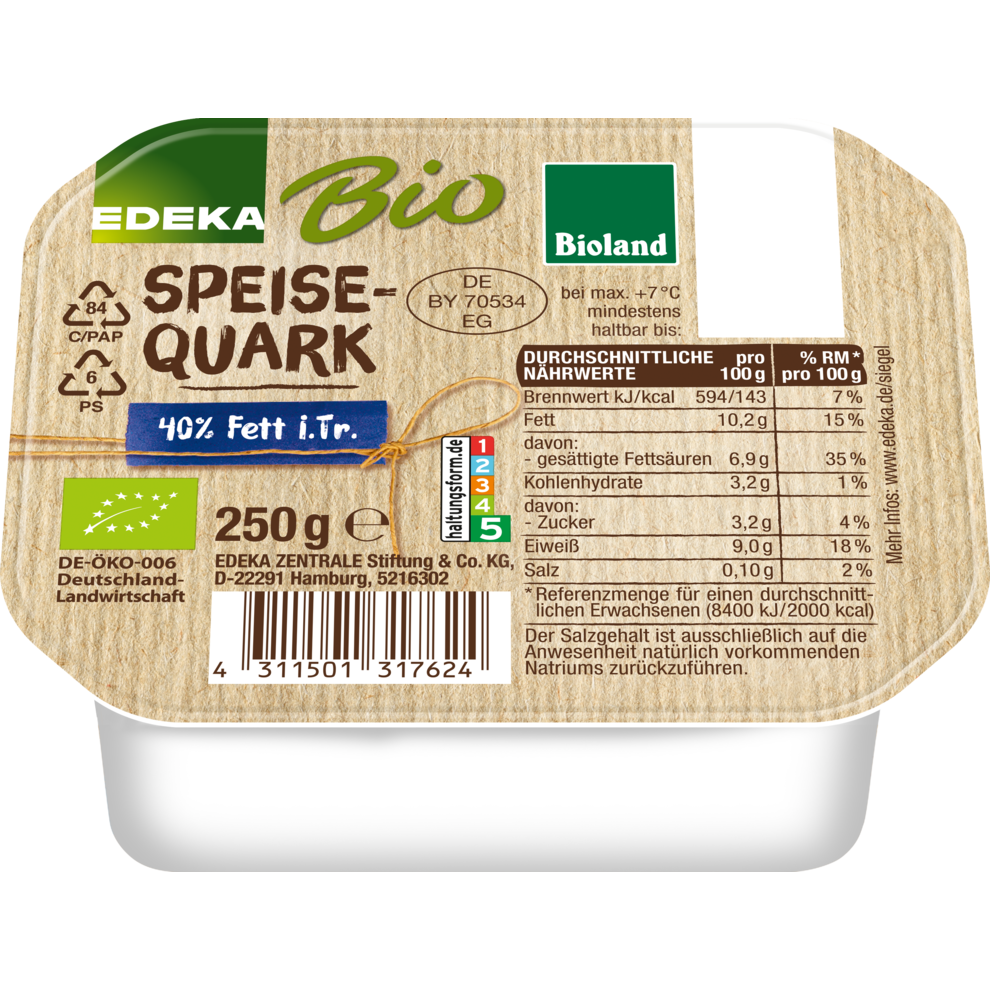 Bio EDEKA Speisequark 40% Fett i.Tr.250g