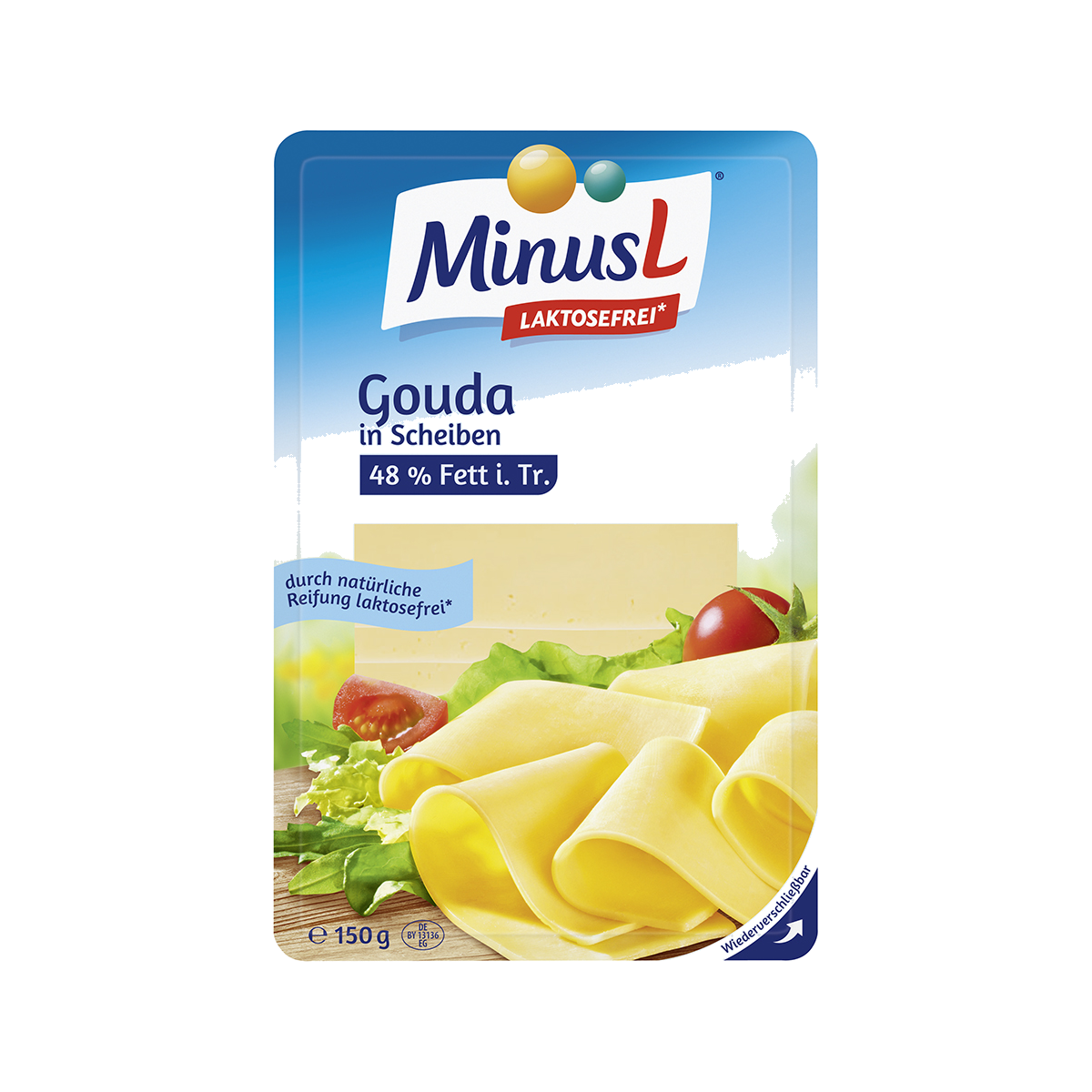 MinusL Gouda in Scheiben 48% Fett i.Tr.150g