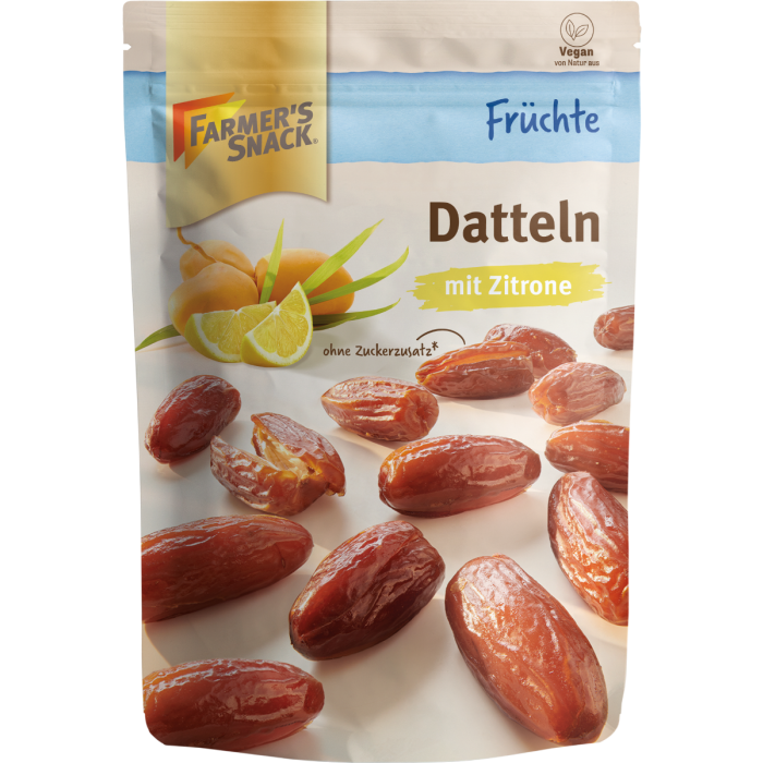 Farmer's Snack Dates stoned, with lemon without stone; variety Deglet-Nour; natural; fruity fresh 200g