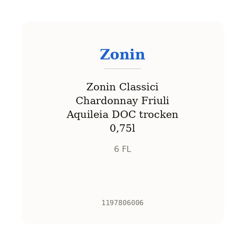 Zonin Classici Chardonnay Friuli Aquileia DOC trocken 0,75l