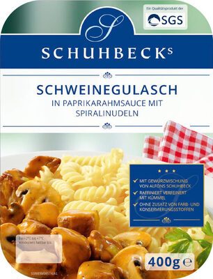 Schuhbecks Schweinegulasch in Rfefferrahmsauce mit Spiralnudeln 400g