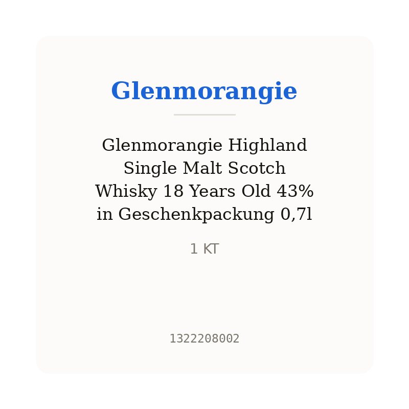 Glenmorangie Highland Single Malt Scotch Whisky 18 Years Old 43% in Geschenkpackung 0,7l