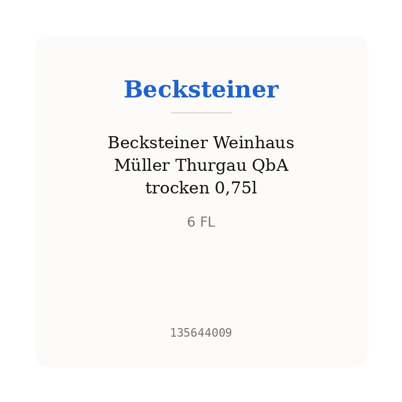 Becksteiner Weinhaus Müller Thurgau QbA trocken 0,75l