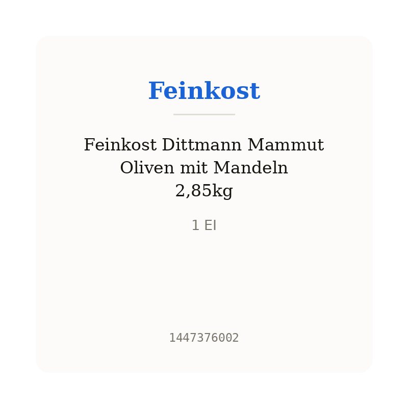 Feinkost Dittmann Mammut Oliven mit Mandeln 2,85kg
