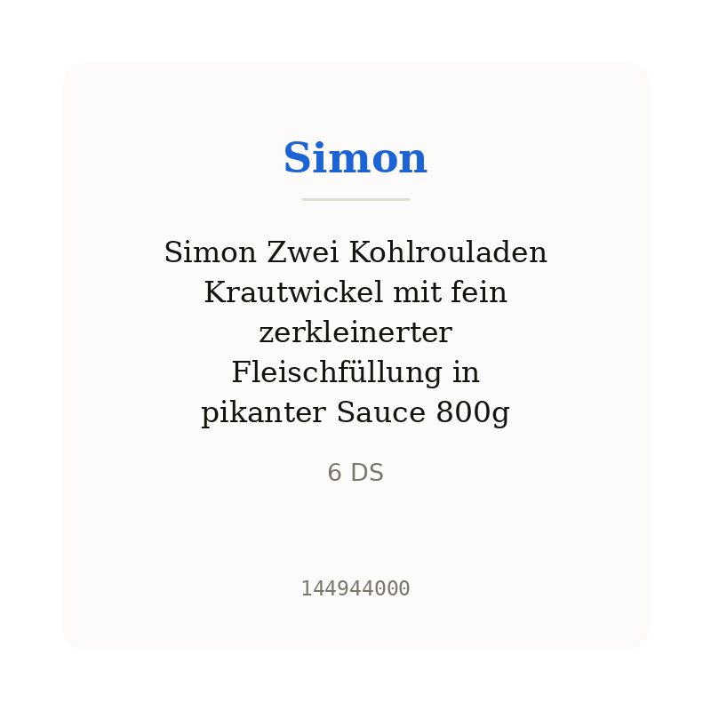 Simon Zwei Kohlrouladen Krautwickel mit fein zerkleinerter Fleischfüllung in pikanter Sauce 800g