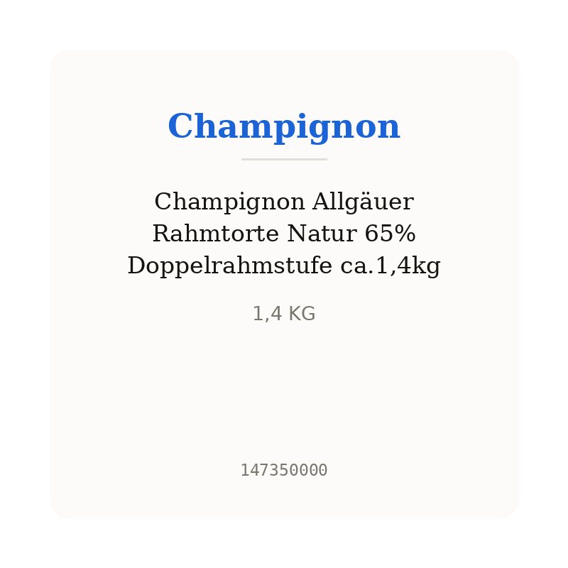Champignon Allgäuer Rahmtorte Natur 65% Doppelrahmstufe ca.1,4kg