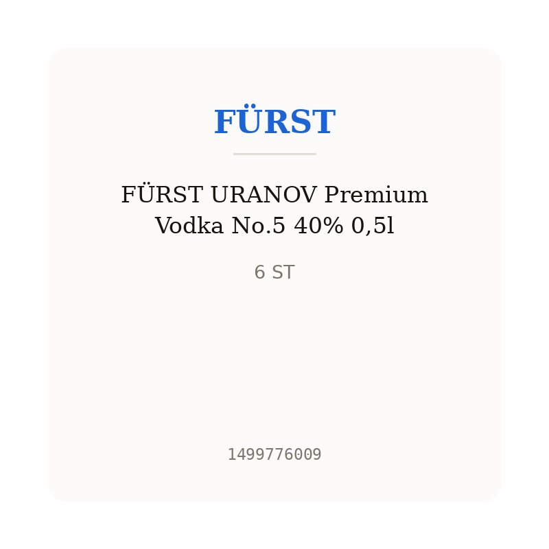 FÜRST URANOV Premium Vodka No.5 40% 0,5l