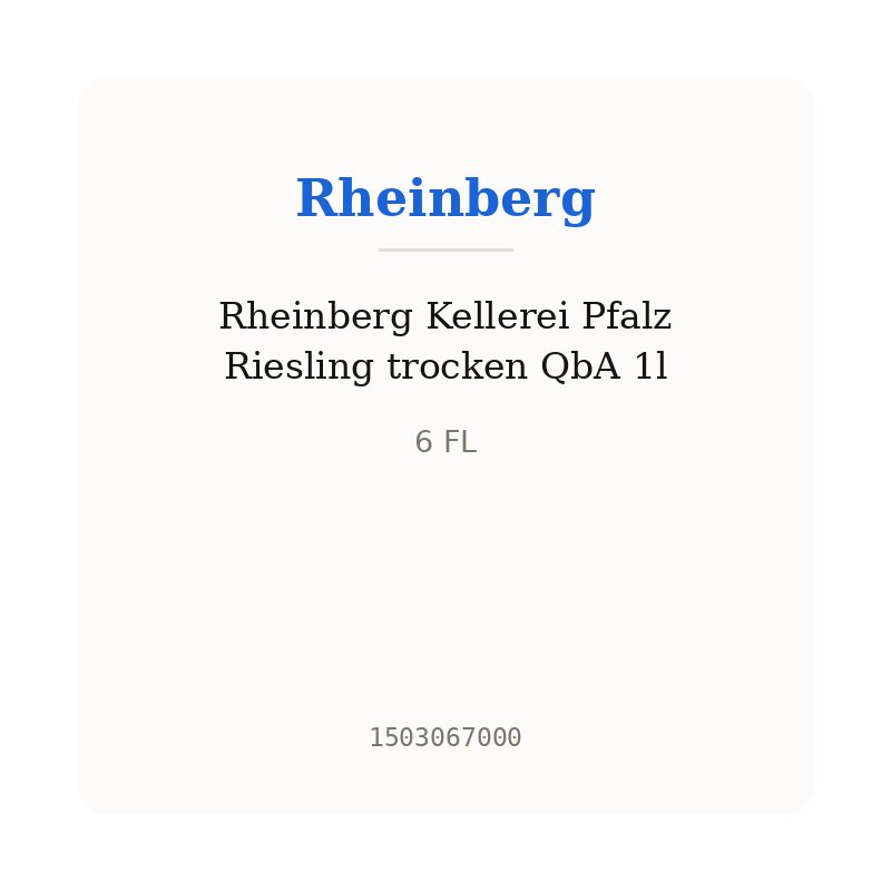 Rheinberg Kellerei Pfalz Riesling trocken QbA 1l
