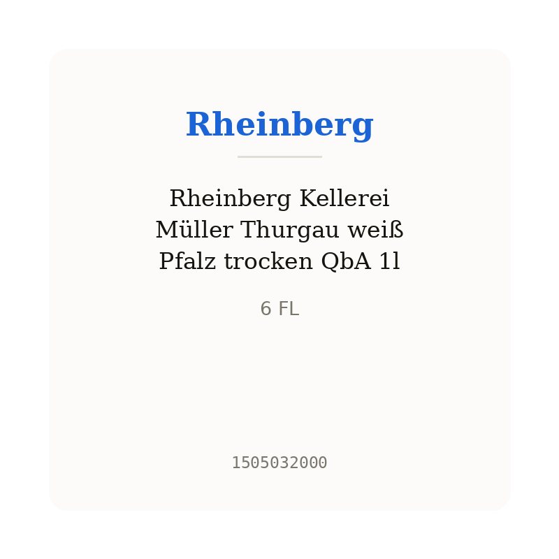Rheinberg Kellerei Müller Thurgau weiß Pfalz trocken QbA 1l