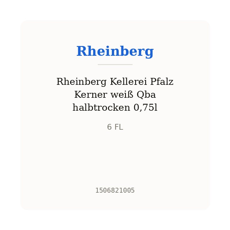 Rheinberg Kellerei Pfalz Kerner weiß Qba halbtrocken 0,75l