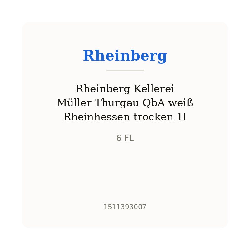 Rheinberg Kellerei Müller Thurgau QbA weiß Rheinhessen trocken 1l