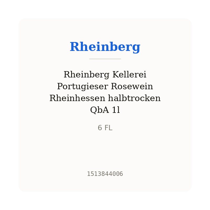 Rheinberg Kellerei Portugieser Rosewein Rheinhessen halbtrocken QbA 1l