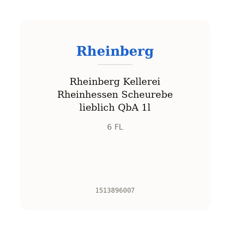Rheinberg Kellerei Rheinhessen Scheurebe lieblich QbA 1l