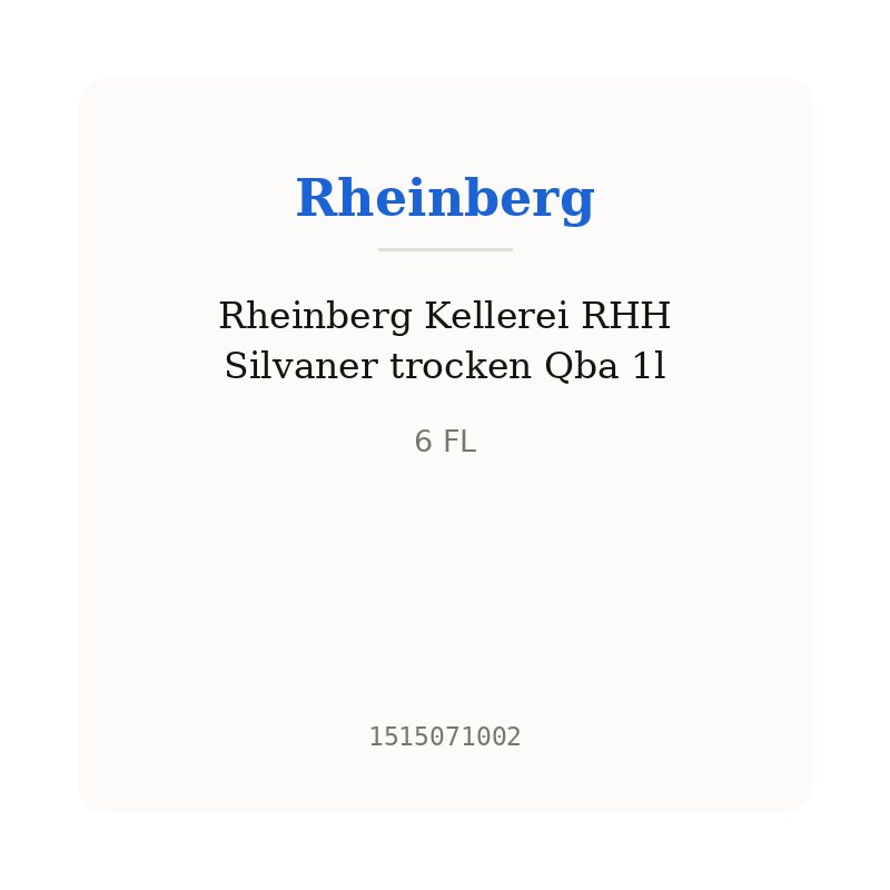 Rheinberg Kellerei RHH Silvaner trocken Qba 1l