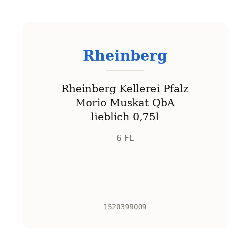 Rheinberg Kellerei Pfalz Morio Muskat QbA lieblich 0,75l