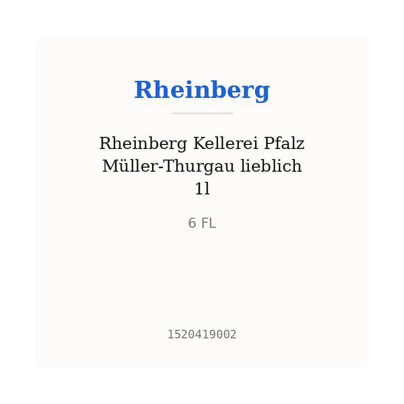 Rheinberg Kellerei Pfalz Müller-Thurgau lieblich 1l