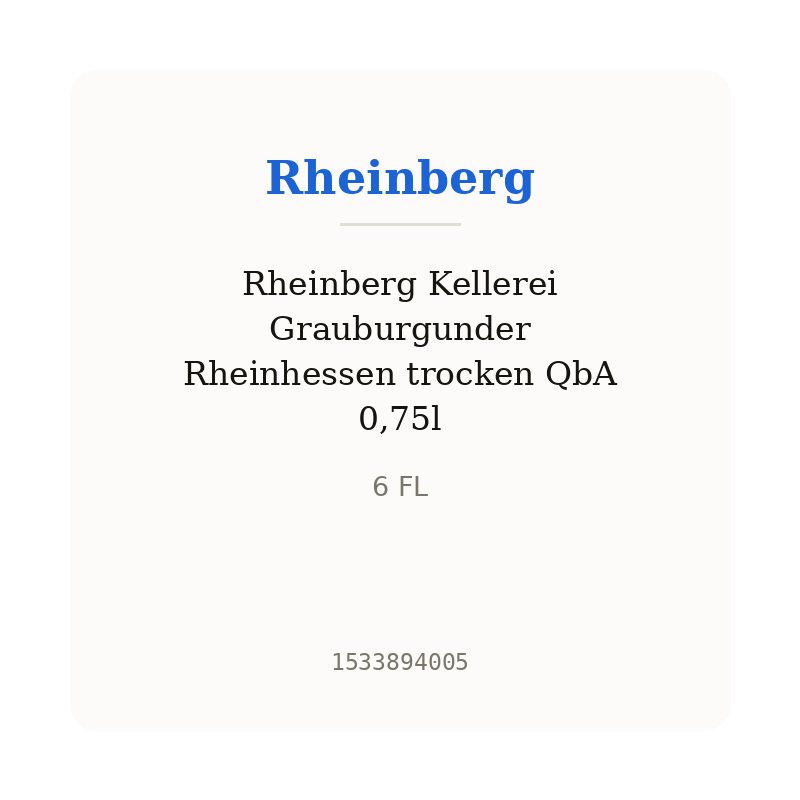 Rheinberg Kellerei Grauburgunder Rheinhessen trocken QbA 0,75l