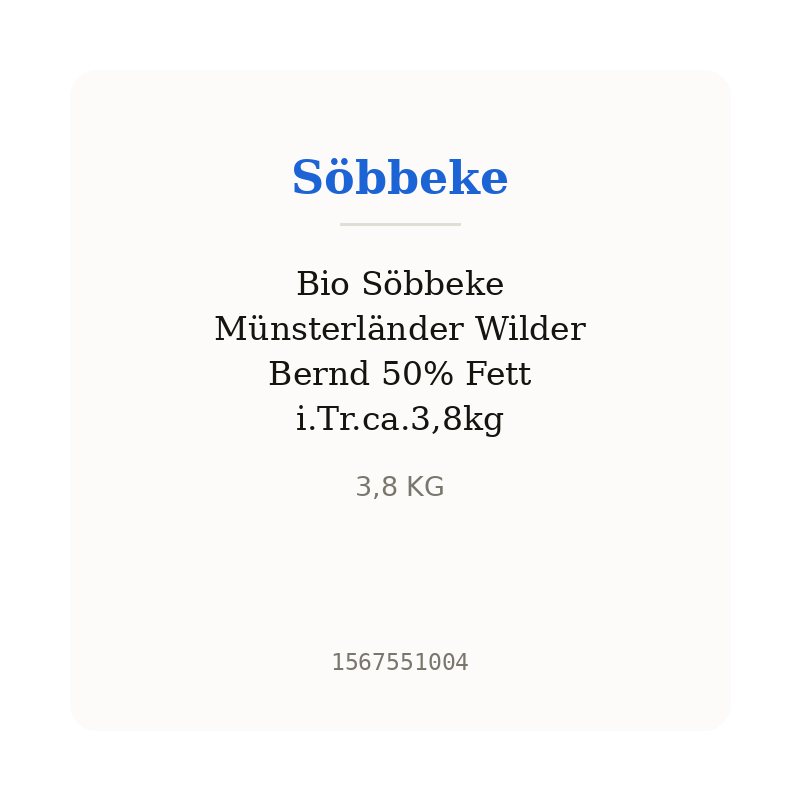 Bio Söbbeke Münsterländer Wilder Bernd 50% Fett i.Tr.ca.3,8kg