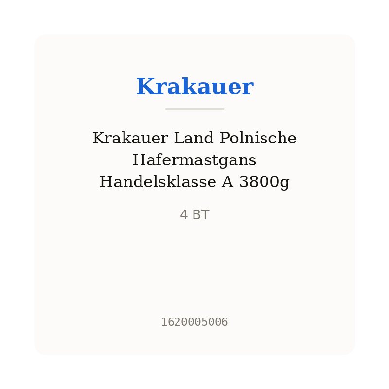 Krakauer Land Polnische Hafermastgans Handelsklasse A 3800g