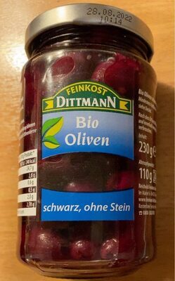 Bio Feinkost Dittmann Oliven schwarz ohne Stein 230g