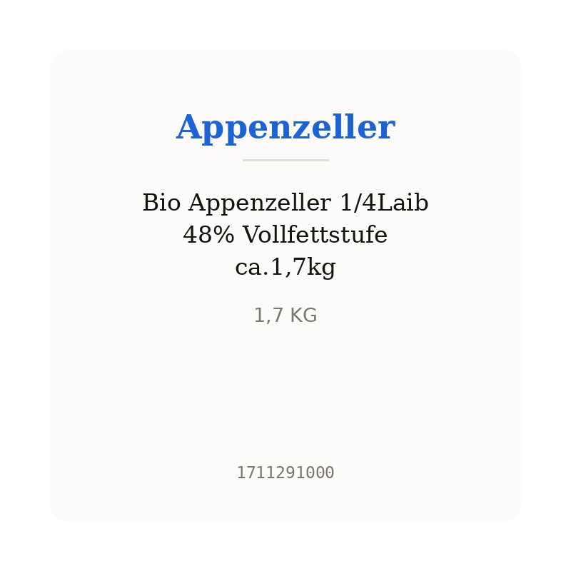 Bio Appenzeller 1/4Laib 48% Vollfettstufe ca.1,7kg
