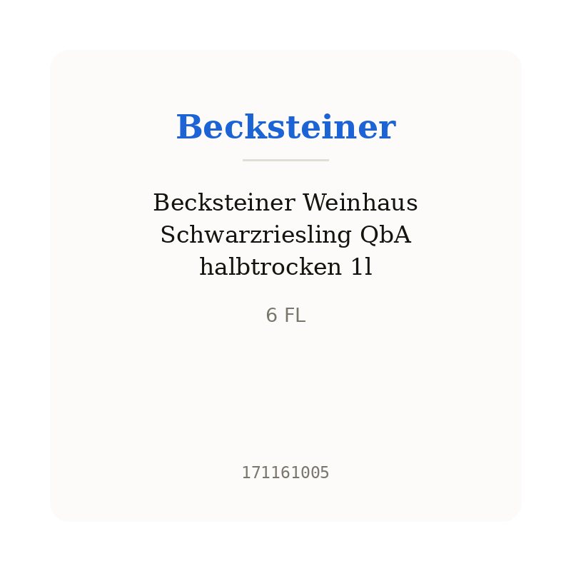 Becksteiner Weinhaus Schwarzriesling QbA halbtrocken 1l