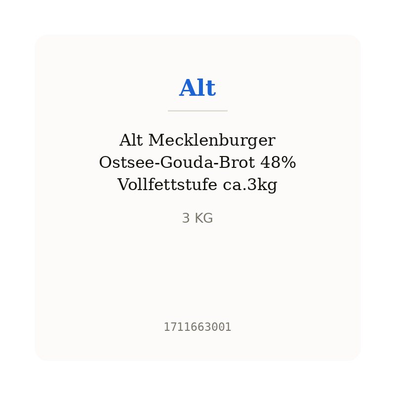 Alt Mecklenburger Ostsee-Gouda-Brot 48% Vollfettstufe ca.3kg