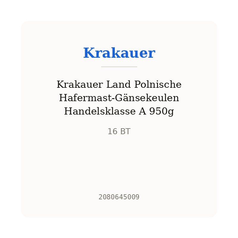 Krakauer Land Polnische Hafermast-Gänsekeulen Handelsklasse A 950g