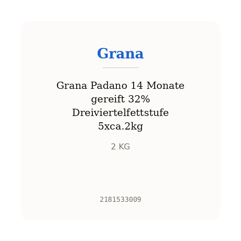 Grana Padano 14 Monate gereift 32% Dreiviertelfettstufe 5xca.2kg