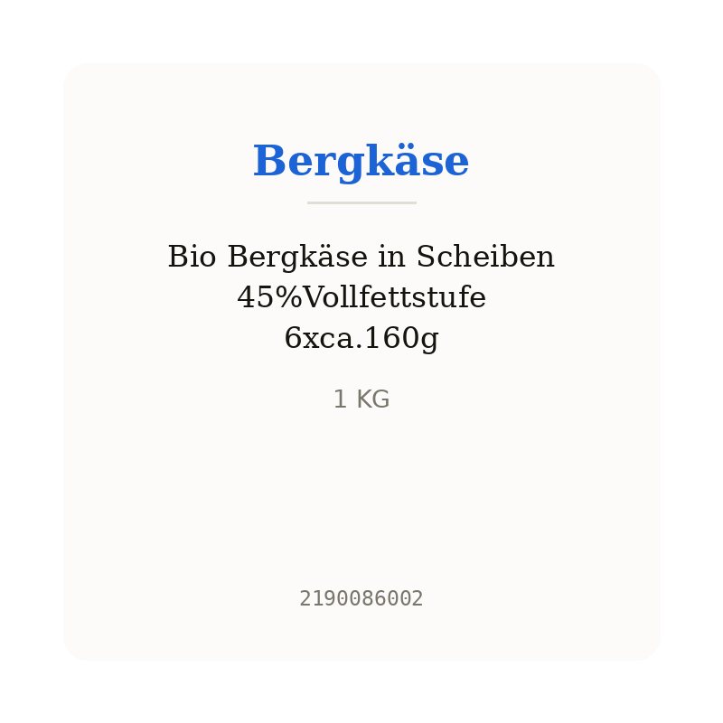 Bio Bergkäse in Scheiben 45%Vollfettstufe 6xca.160g
