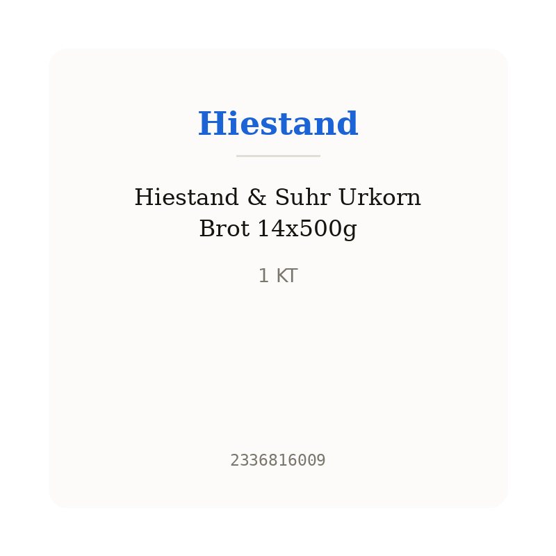 Hiestand & Suhr Urkorn Brot 14x500g