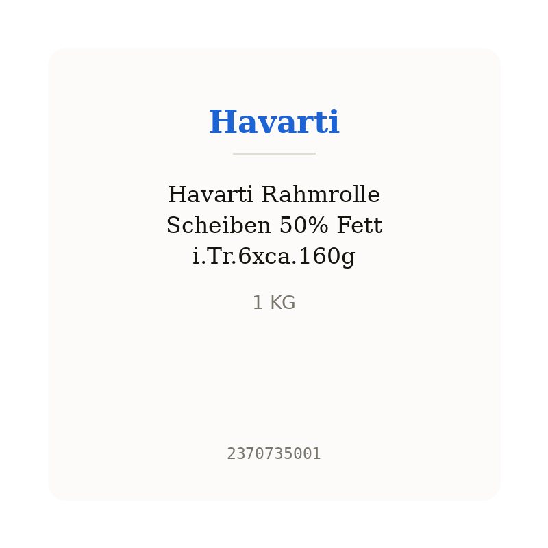 Havarti Rahmrolle Scheiben 50% Fett i.Tr.6xca.160g