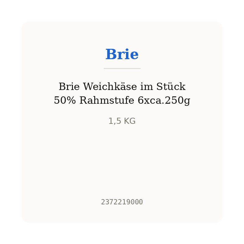 Brie Weichkäse im Stück 50% Rahmstufe 6xca.250g