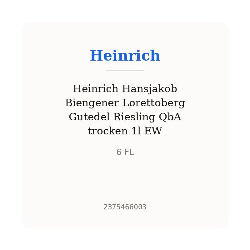 Heinrich Hansjakob Biengener Lorettoberg Gutedel Riesling QbA trocken 1l EW