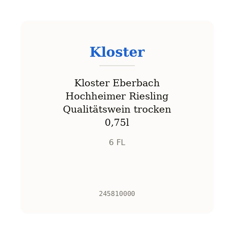 Kloster Eberbach Hochheimer Riesling Qualitätswein trocken 0,75l